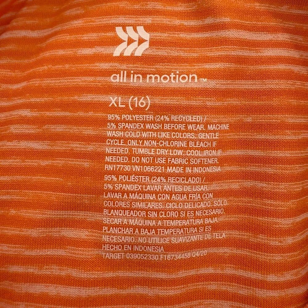 All in Motion Boys Stripe Golf Polo‎ - Orange Quick Dry Moisture Wicking XL